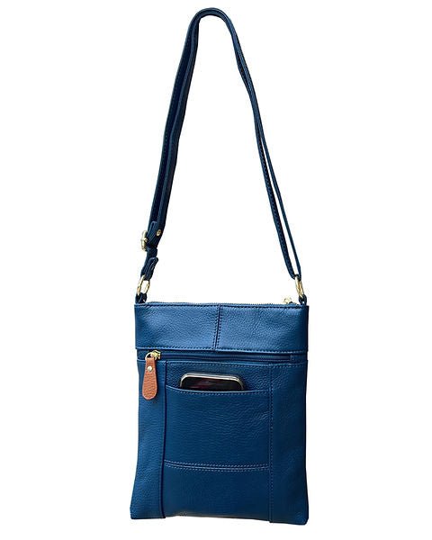 Multi Zipper Leather Crossbody RM025 - Blue - Blue Sky Fashions & Lingerie