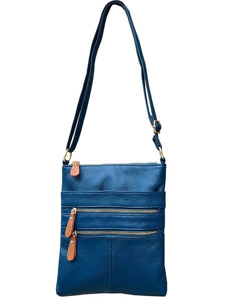 Multi Zipper Leather Crossbody RM025 - Blue - Blue Sky Fashions & Lingerie