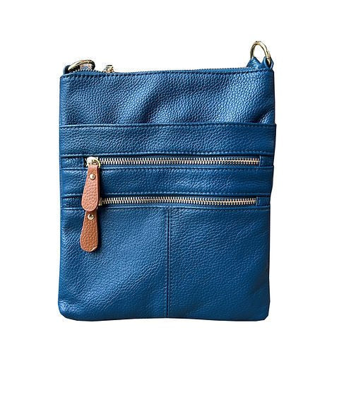 Multi Zipper Leather Crossbody RM025 - Blue - Blue Sky Fashions & Lingerie