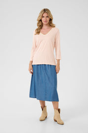 Naia Glitter V - neck 3/4 sleeve T-shirt by Cream - Sepia Rose - Blue Sky Fashions & Lingerie