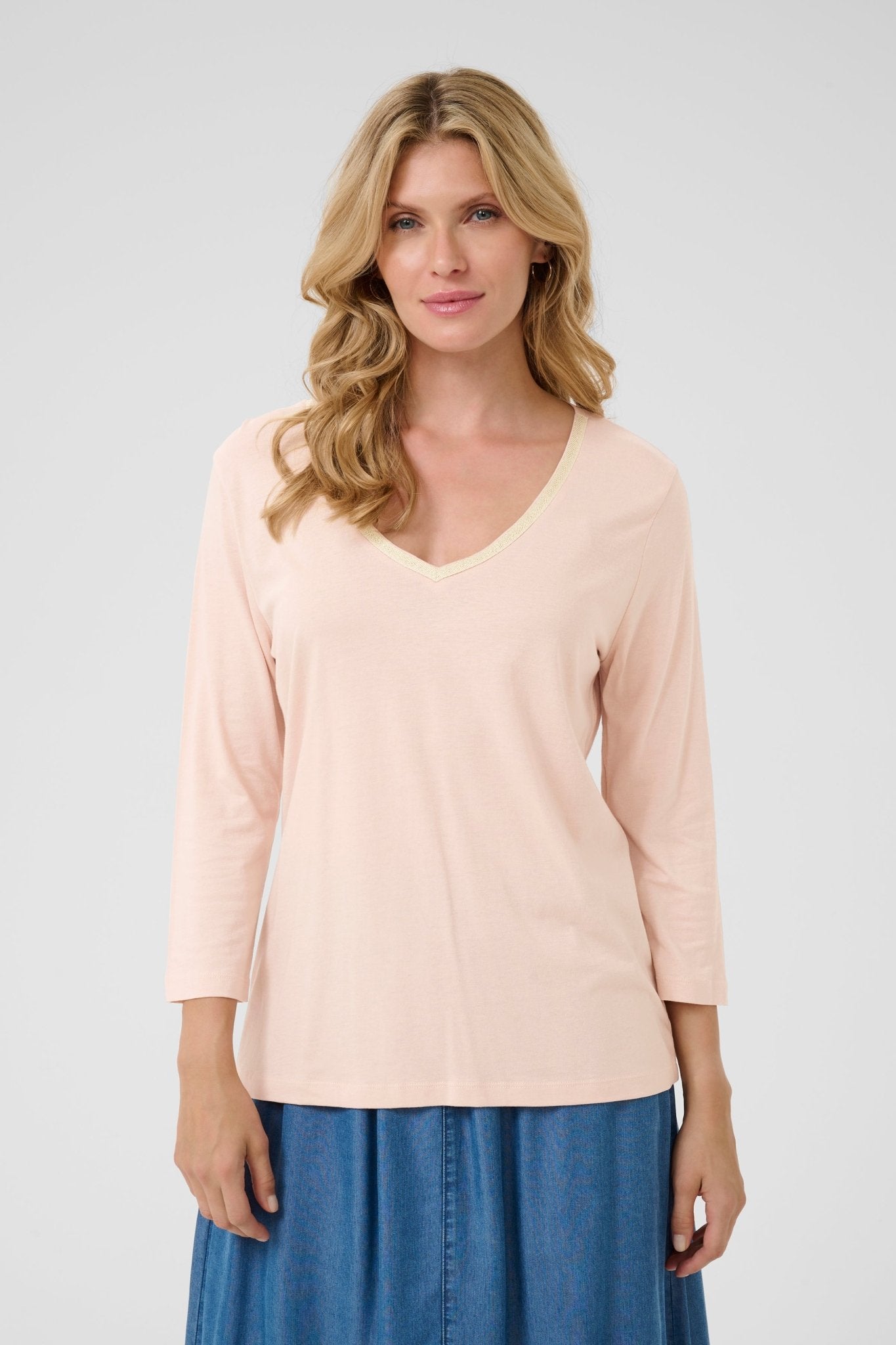 Naia Glitter V - neck 3/4 sleeve T-shirt by Cream - Sepia Rose - Blue Sky Fashions & Lingerie