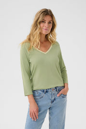 Naia Glitter V - neck 3/4 sleeve T-shirt by Cream - Tea - Blue Sky Fashions & Lingerie