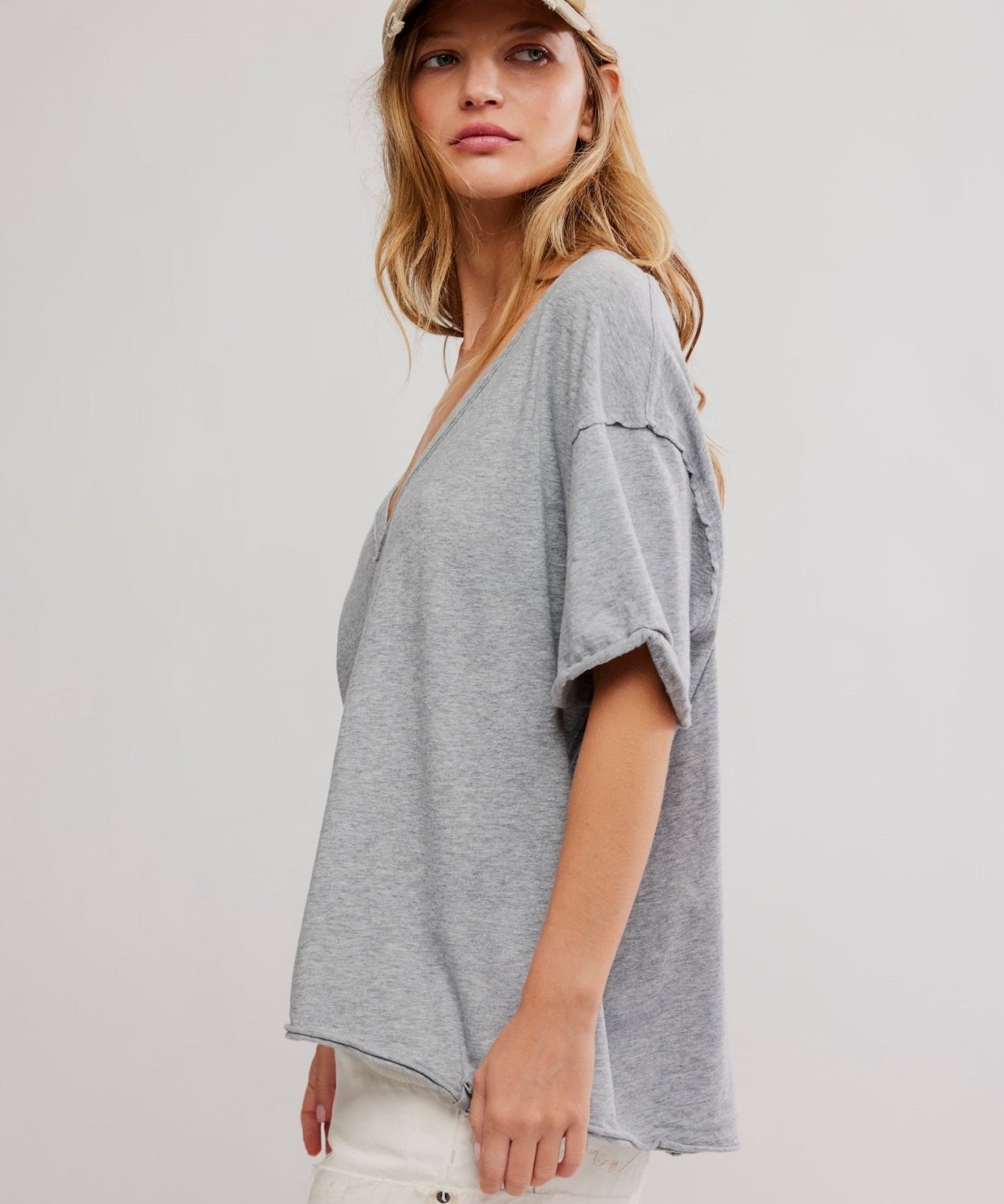 Nina V Neck Tee - Heather grey - Blue Sky Fashions & Lingerie