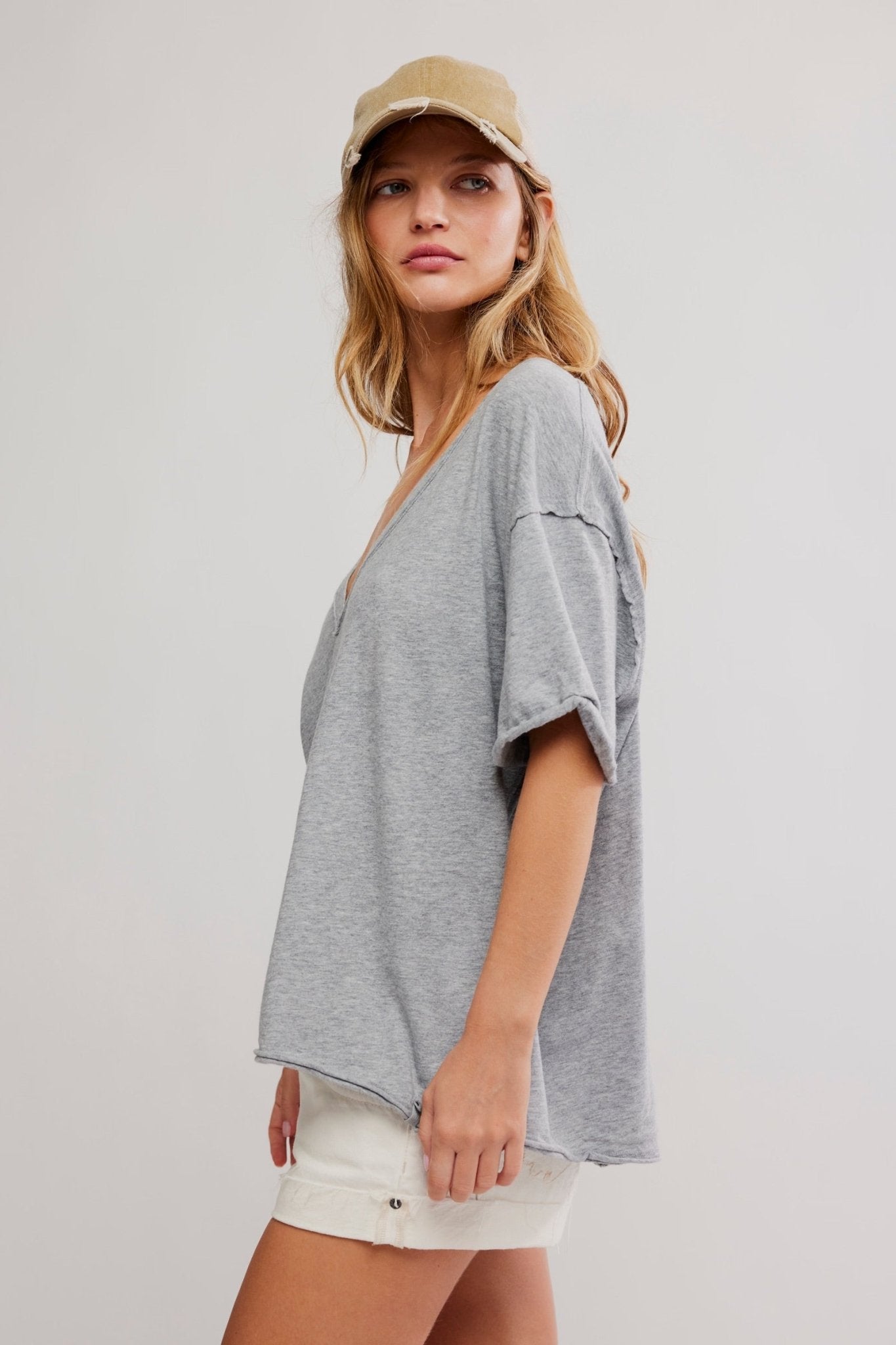 Nina V Neck Tee - Heather grey - Blue Sky Fashions & Lingerie