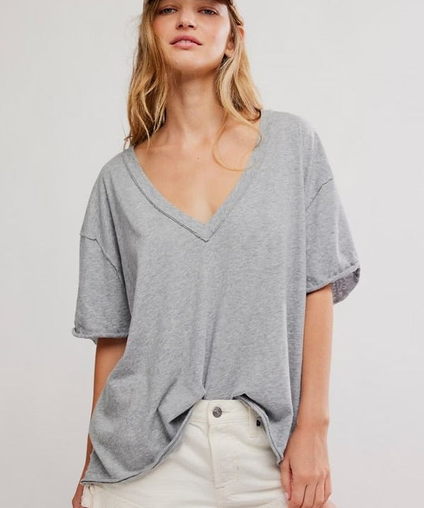 Nina V Neck Tee - Heather grey - Blue Sky Fashions & Lingerie