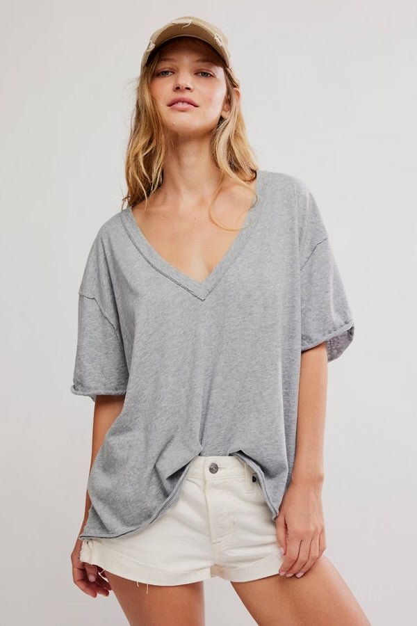 Nina V Neck Tee - Heather grey - Blue Sky Fashions & Lingerie