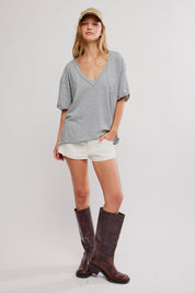 Nina V Neck Tee - Heather grey - Blue Sky Fashions & Lingerie