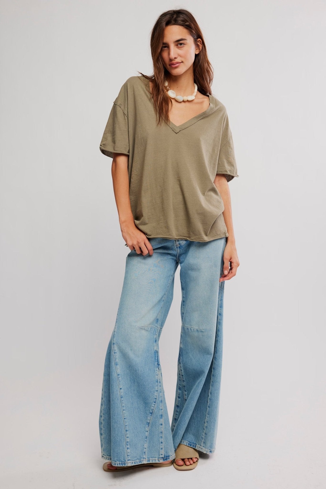 Nina V Neck Tee - olive stone - Blue Sky Fashions & Lingerie