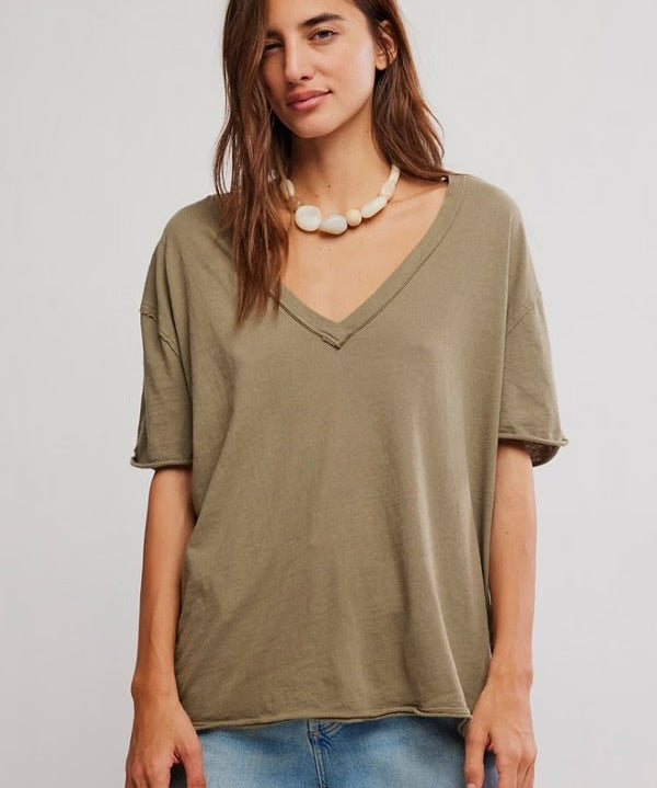 Nina V Neck Tee - olive stone - Blue Sky Fashions & Lingerie