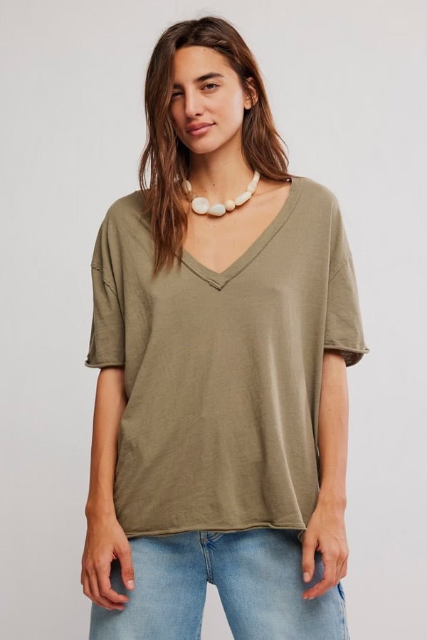 Nina V Neck Tee - olive stone - Blue Sky Fashions & Lingerie