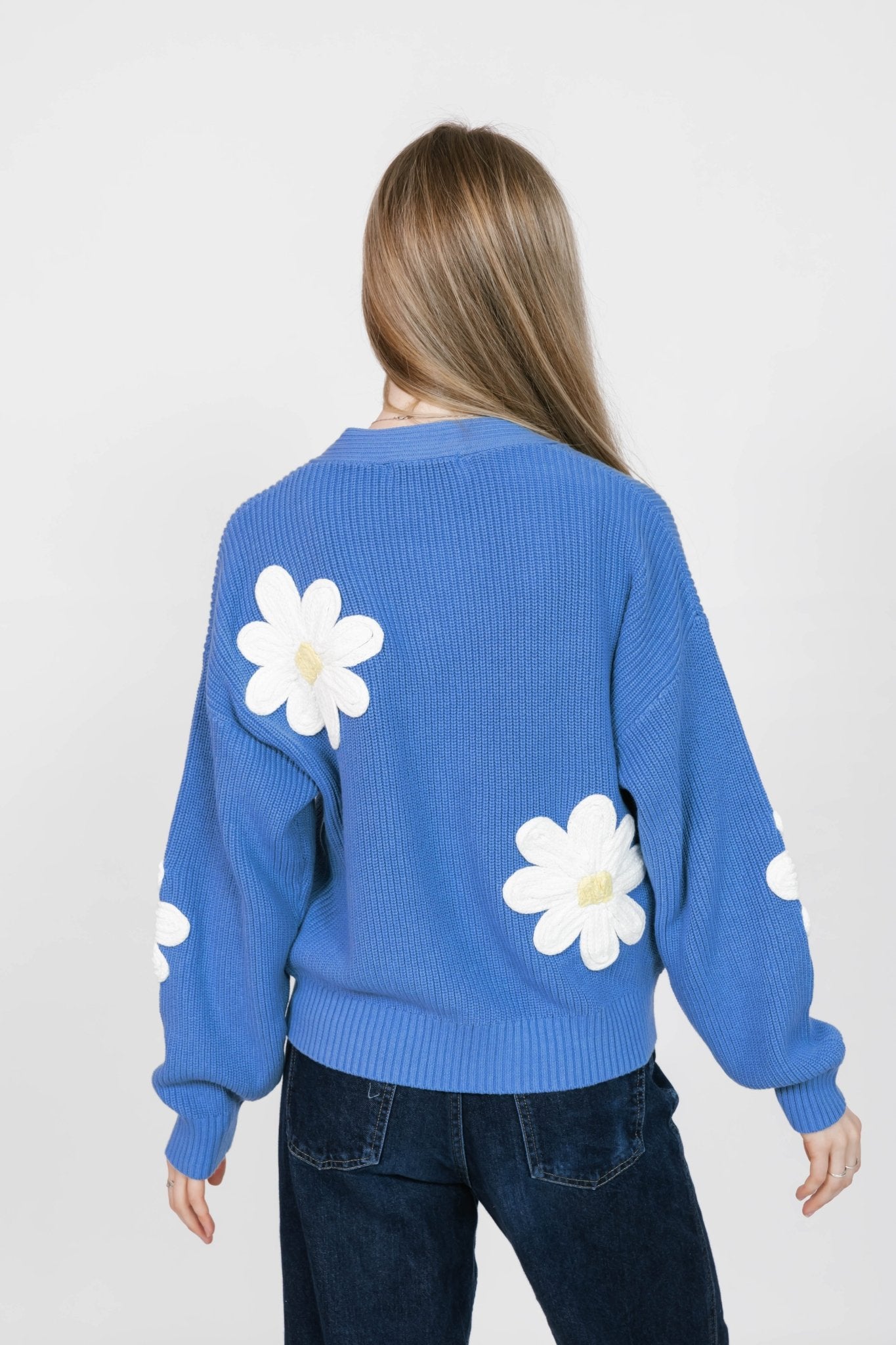 NORA DAISY CARDIGAN IN BLUE/IVORY - Blue Sky Fashions & Lingerie