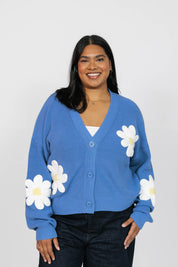 NORA DAISY CARDIGAN IN BLUE/IVORY - Blue Sky Fashions & Lingerie