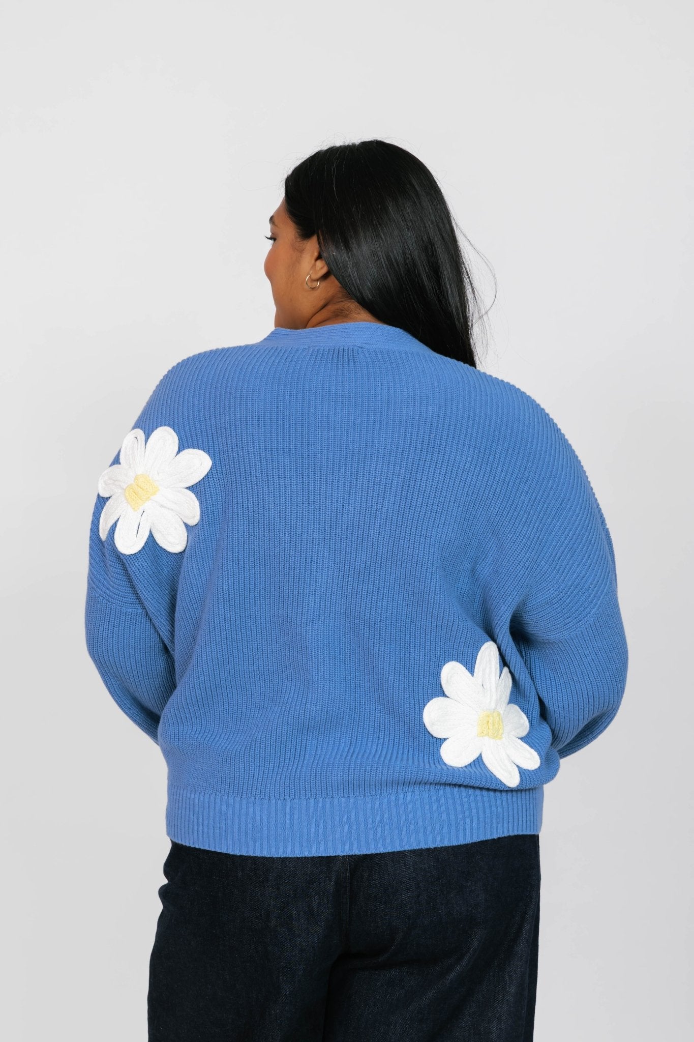 NORA DAISY CARDIGAN IN BLUE/IVORY - Blue Sky Fashions & Lingerie