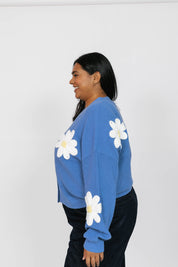 NORA DAISY CARDIGAN IN BLUE/IVORY - Blue Sky Fashions & Lingerie
