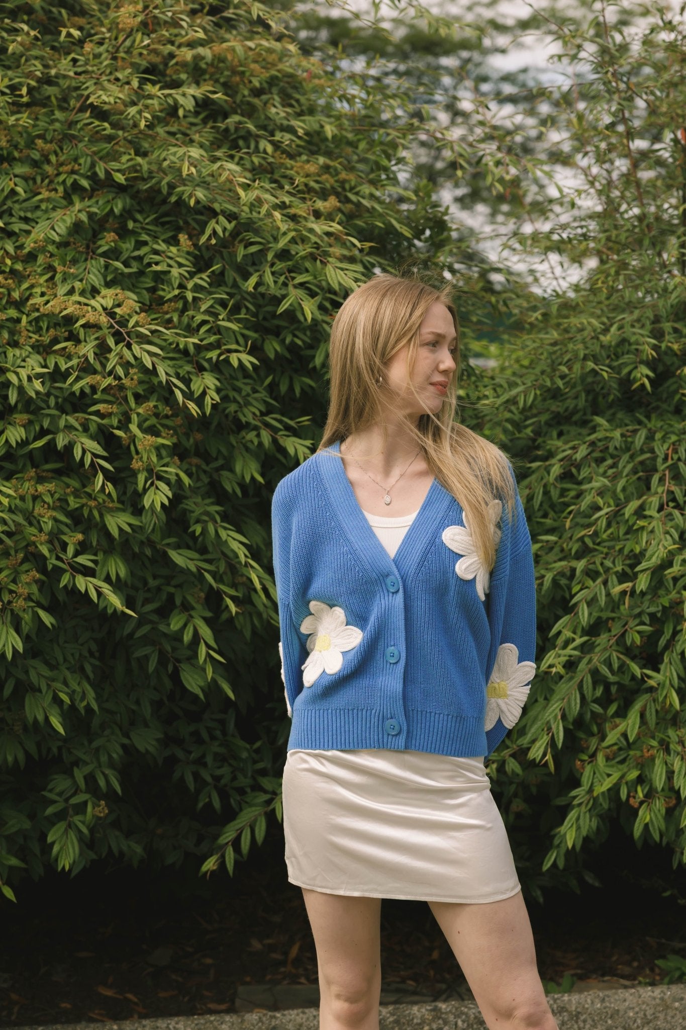 NORA DAISY CARDIGAN IN BLUE/IVORY - Blue Sky Fashions & Lingerie