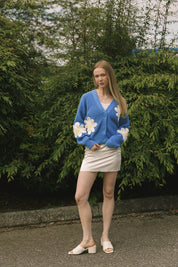 NORA DAISY CARDIGAN IN BLUE/IVORY - Blue Sky Fashions & Lingerie