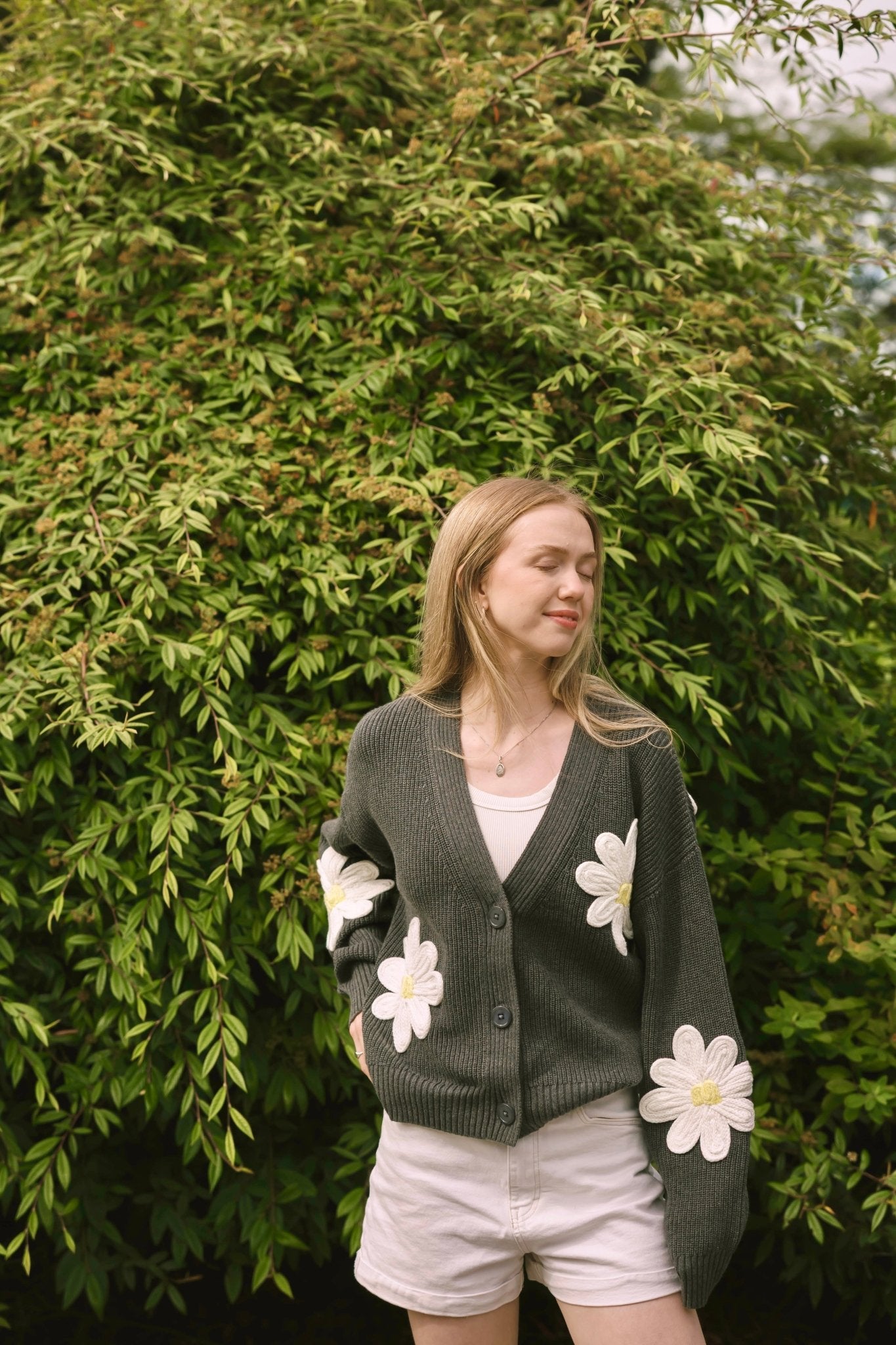 NORA DAISY CARDIGAN IN DARK GREY/IVORY - Blue Sky Fashions & Lingerie