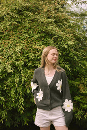 NORA DAISY CARDIGAN IN DARK GREY/IVORY - Blue Sky Fashions & Lingerie