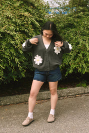NORA DAISY CARDIGAN IN DARK GREY/IVORY - Blue Sky Fashions & Lingerie