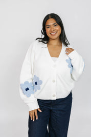 NORA DAISY CARDIGAN IN IVORY/BLUE - Blue Sky Fashions & Lingerie