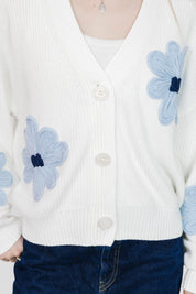 NORA DAISY CARDIGAN IN IVORY/BLUE - Blue Sky Fashions & Lingerie