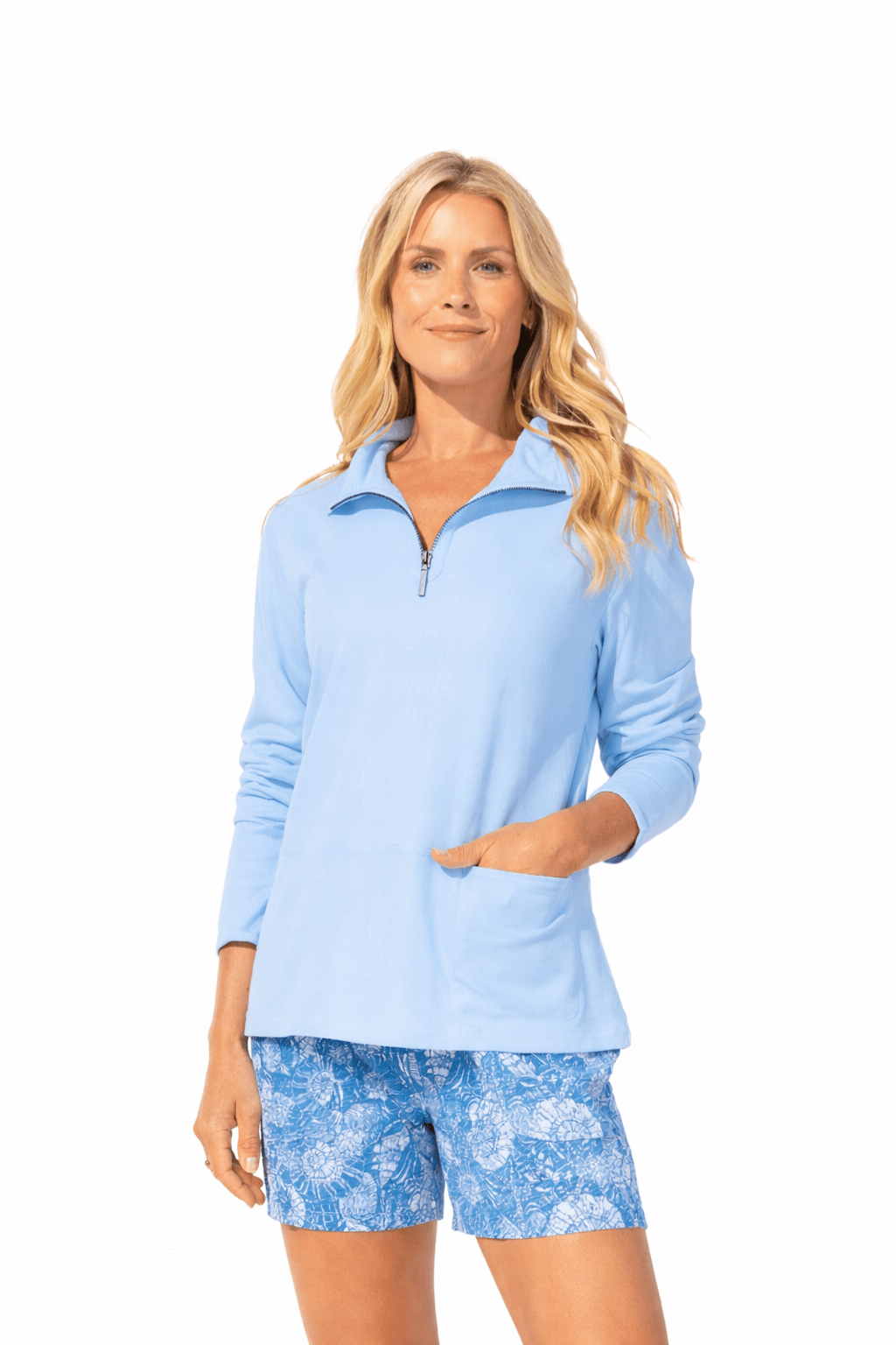 Ocean Front Terry Cozy Quarter Zip - Blue Sky Fashions & Lingerie