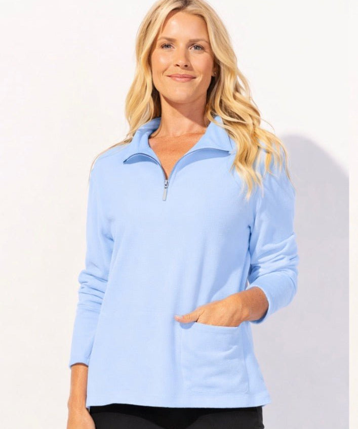 Ocean Front Terry Cozy Quarter Zip - Blue Sky Fashions & Lingerie