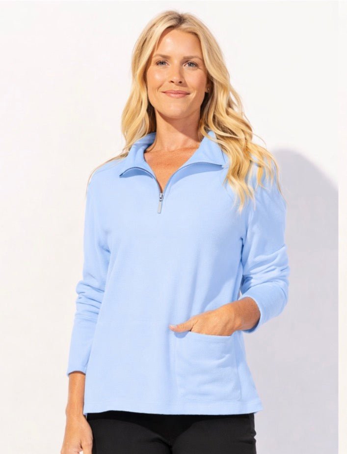 Ocean Front Terry Cozy Quarter Zip - Blue Sky Fashions & Lingerie