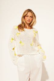 Orlando crocheted sweater by John + Jenn - Limoncello - Blue Sky Fashions & Lingerie