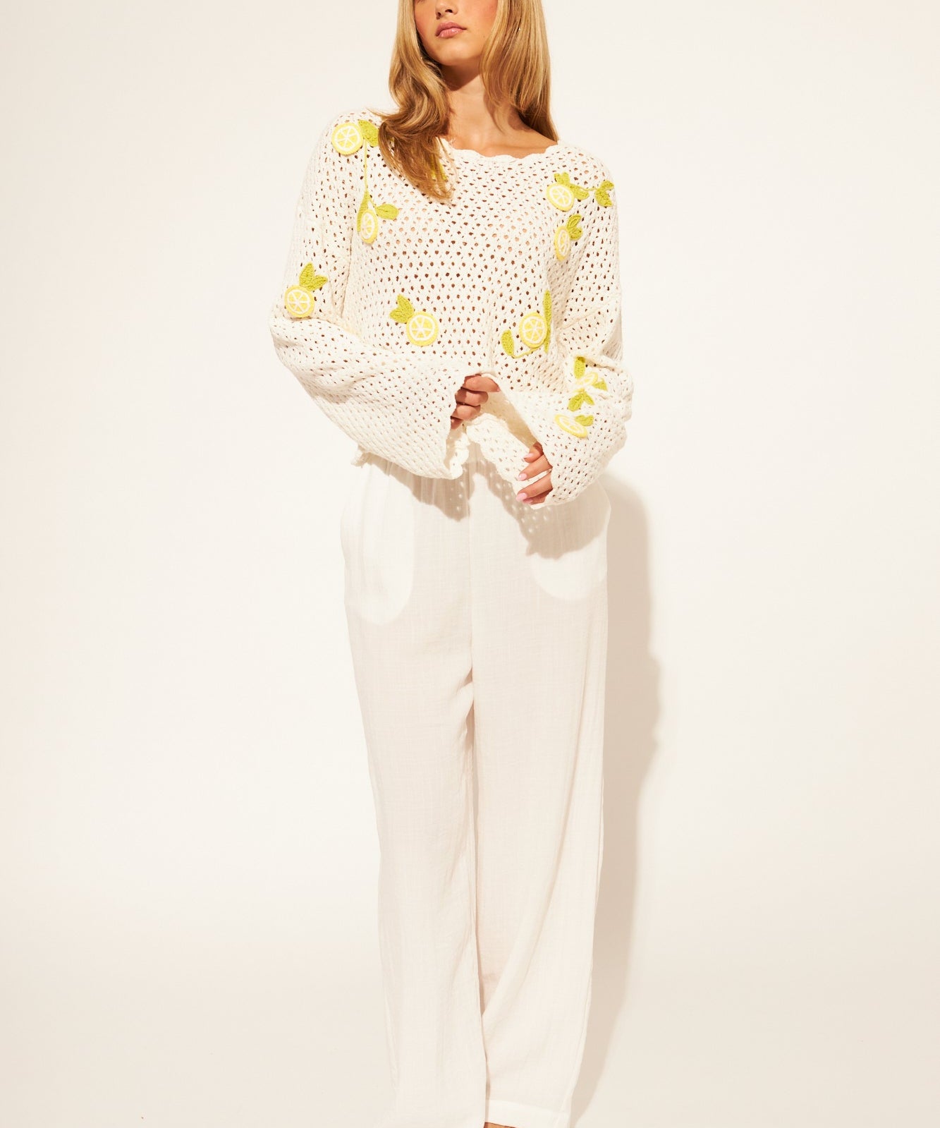 Orlando crocheted sweater by John + Jenn - Limoncello - Blue Sky Fashions & Lingerie