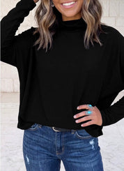 Oversized Mock Neck Long Sleeve Lightweight Layering Sweater - Black - Blue Sky Fashions & Lingerie