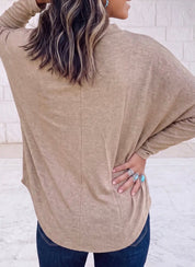 Oversized Mock Neck Long Sleeve Lightweight Layering Sweater - Taupe - Blue Sky Fashions & Lingerie