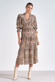 Paisley Midi Dress by Elan - Beige Paisley - Blue Sky Fashions & Lingerie