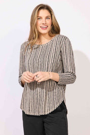 Peruvian Cotton High Lo Striped Seamed Tee E12243 by Escape - Fog - Blue Sky Fashions & Lingerie