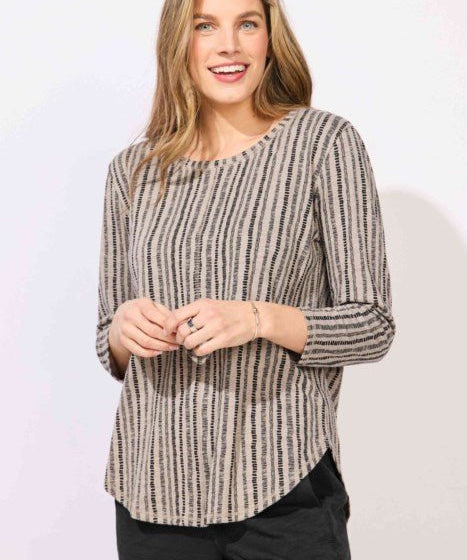 Peruvian Cotton High Lo Striped Seamed Tee E12243 by Escape - Fog - Blue Sky Fashions & Lingerie