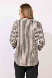 Peruvian Cotton High Lo Striped Seamed Tee E12243 by Escape - Fog - Blue Sky Fashions & Lingerie