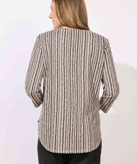 Peruvian Cotton High Lo Striped Seamed Tee E12243 by Escape - Fog - Blue Sky Fashions & Lingerie