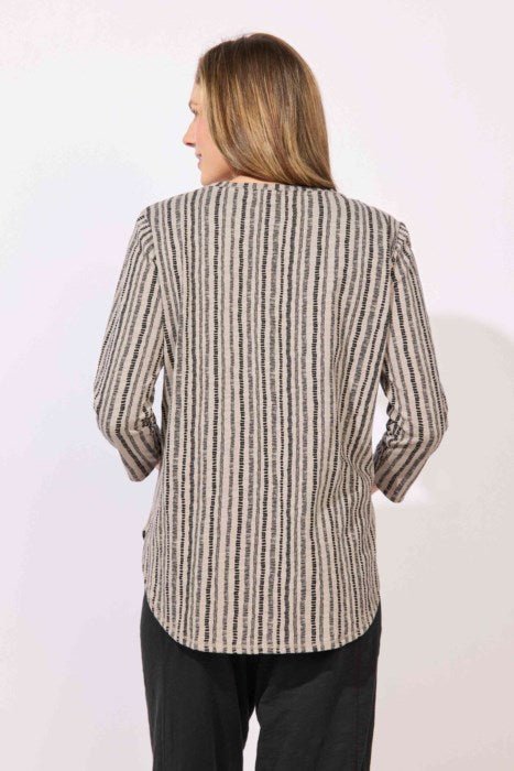 Peruvian Cotton High Lo Striped Seamed Tee E12243 by Escape - Fog - Blue Sky Fashions & Lingerie