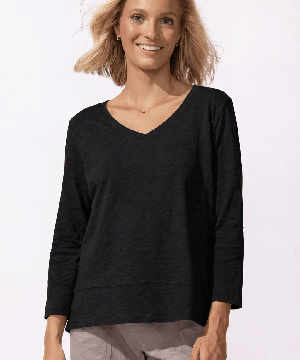 Peruvian Cotton Nantucket V neck Tee in black - Blue Sky Fashions & Lingerie