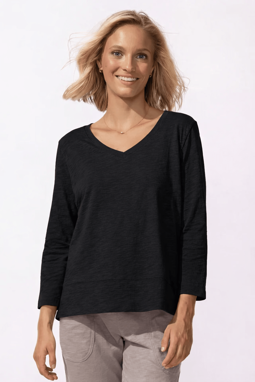 Peruvian Cotton Nantucket V neck Tee in black - Blue Sky Fashions & Lingerie