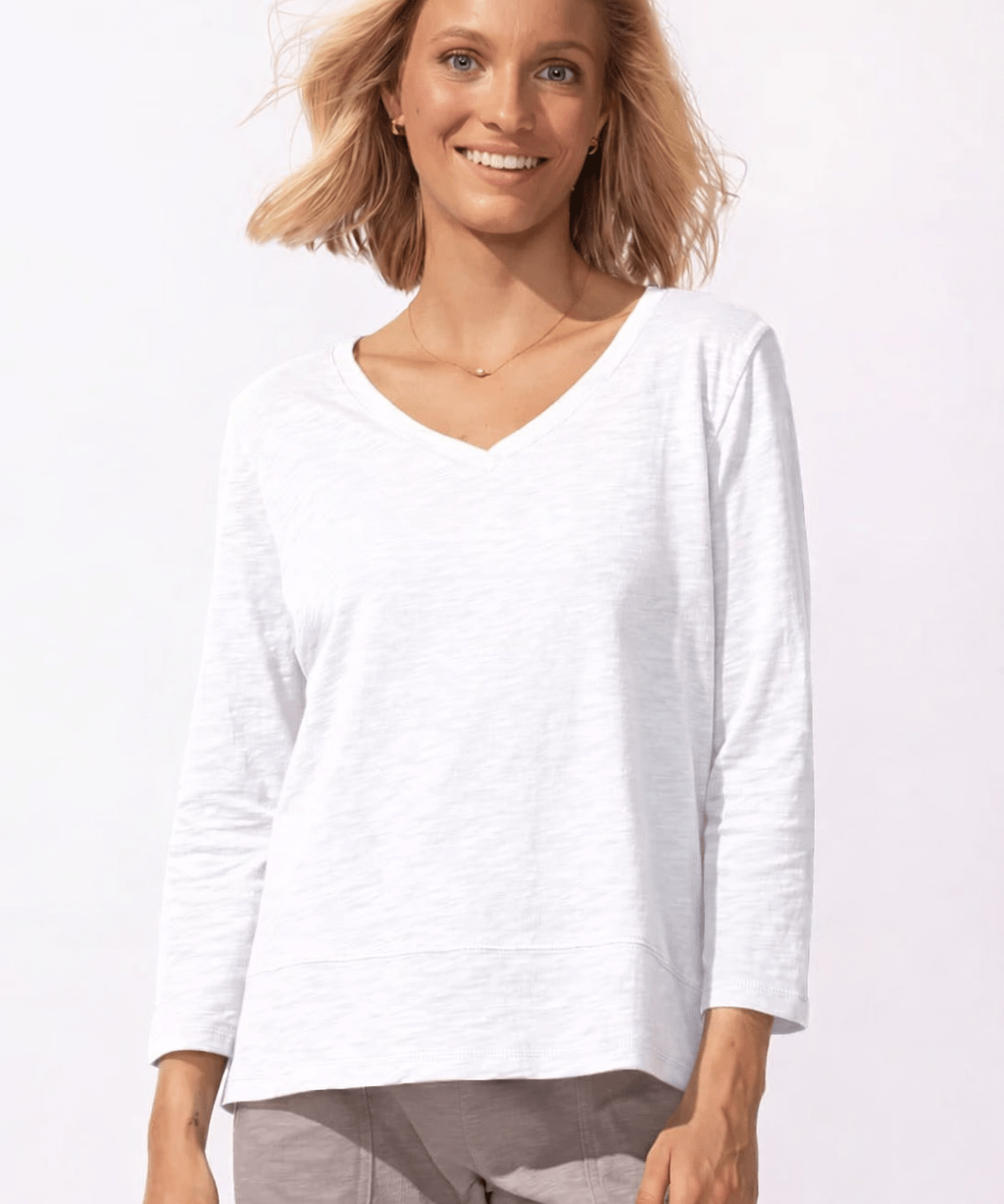 Peruvian Cotton Nantucket V neck Tee in white - Blue Sky Fashions & Lingerie