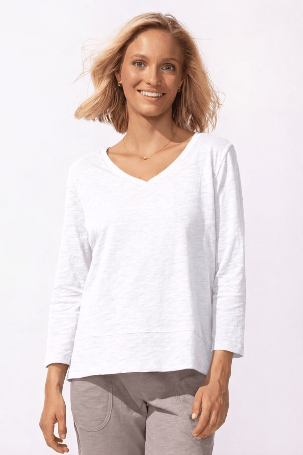 Peruvian Cotton Nantucket V neck Tee in white - Blue Sky Fashions & Lingerie