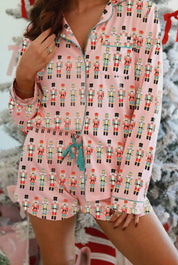 Pink Nutcracker March Long Sleeve Button Up 2pcs Pajama Short Set - Blue Sky Fashions & Lingerie
