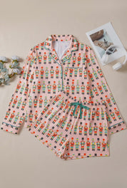 Pink Nutcracker March Long Sleeve Button Up 2pcs Pajama Short Set - Blue Sky Fashions & Lingerie