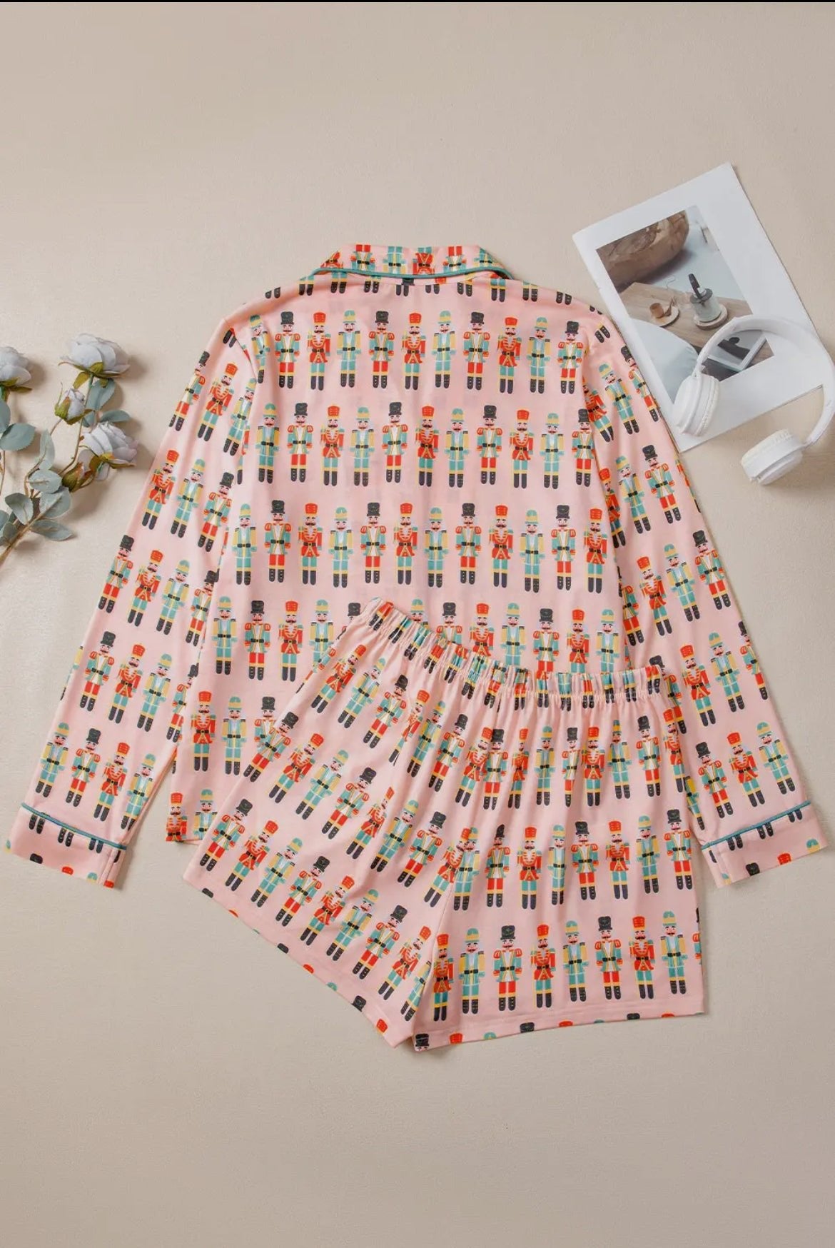 Pink Nutcracker March Long Sleeve Button Up 2pcs Pajama Short Set - Blue Sky Fashions & Lingerie