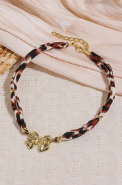 Plated Bow Charm Leopard Ribbon Necklace - Blue Sky Fashions & Lingerie