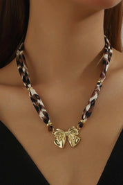 Plated Bow Charm Leopard Ribbon Necklace - Blue Sky Fashions & Lingerie