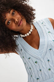 Plumeria Floral Vest - Blue Glass - Blue Sky Fashions & Lingerie