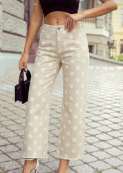 Polka Dot Frayed Edge Wide Leg High Waist Jeans - Blue Sky Fashions & Lingerie