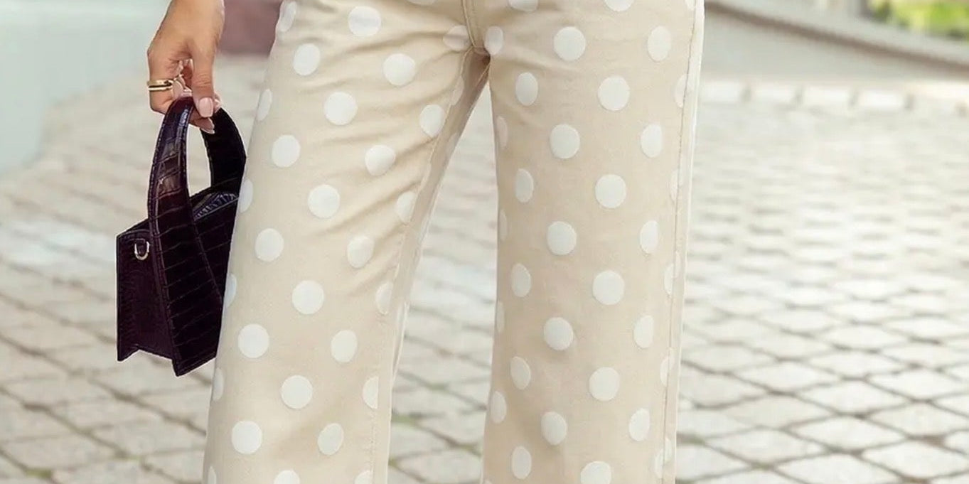 Polka Dot Frayed Edge Wide Leg High Waist Jeans - Blue Sky Fashions &amp; Lingerie